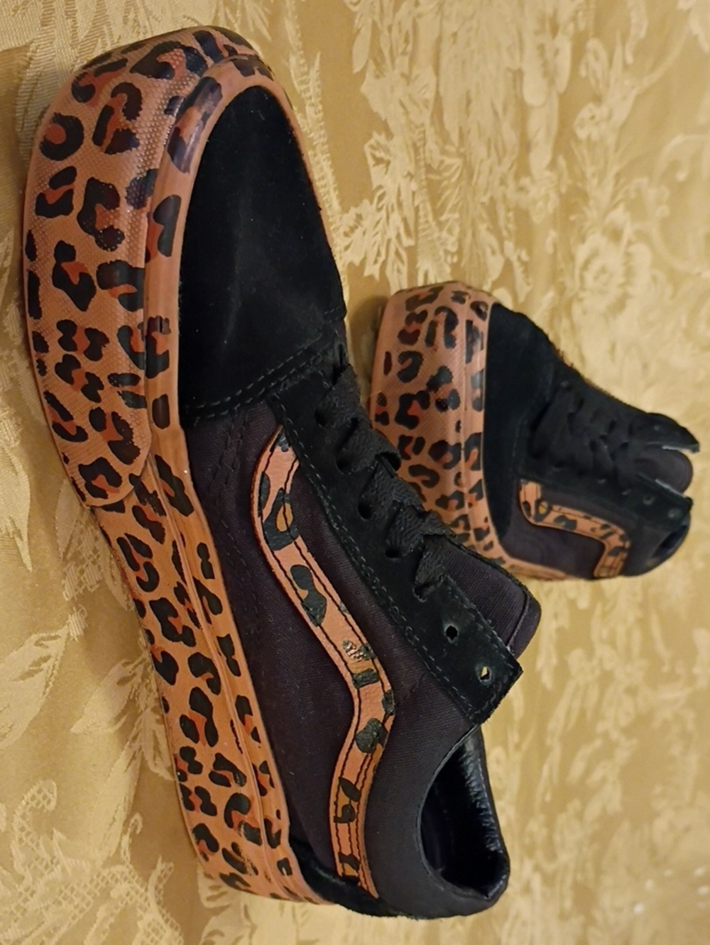 VANS Platform Black & Brown Leopard-Accent Old Skool Women's 5.5 Men's 4.0